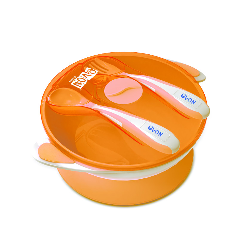EVON Baby Suction Bowl with Built-in cover Storage, Fork & Spoon