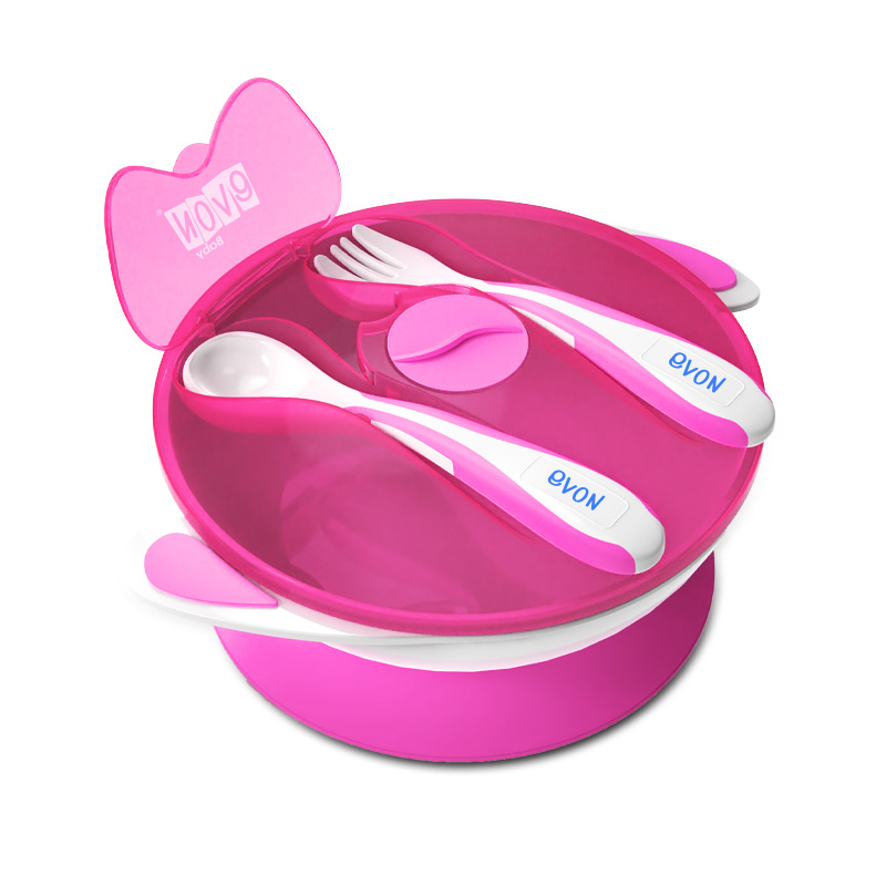 EVON Baby Suction Bowl with Built-in cover Storage, Fork & Spoon | Evon Baby